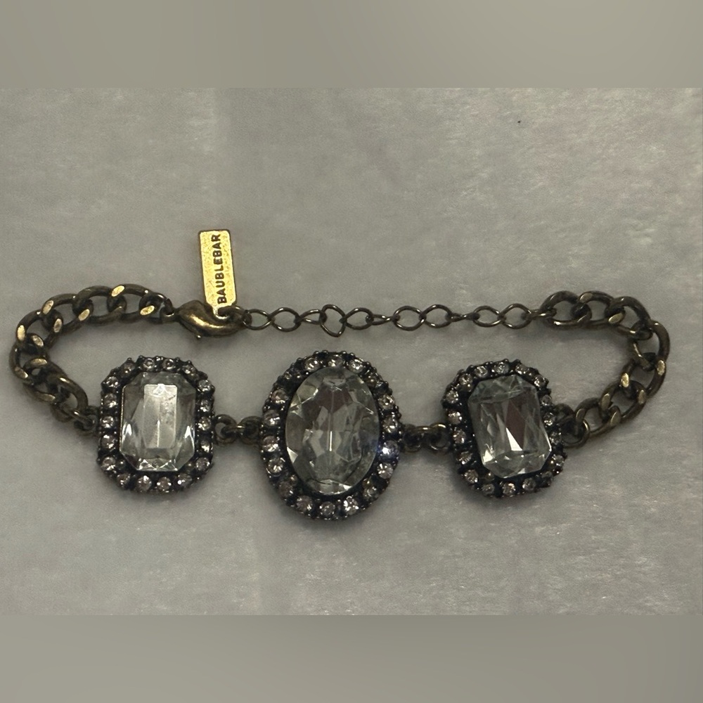 BaubleBar Adjustable Bracelet w/ Gray-Clear Glass Charms